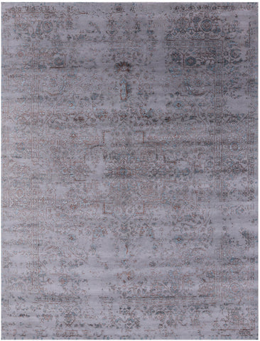 Grey Persian Heriz Serapi Hand Knotted Wool & Silk Rug - 8' 0