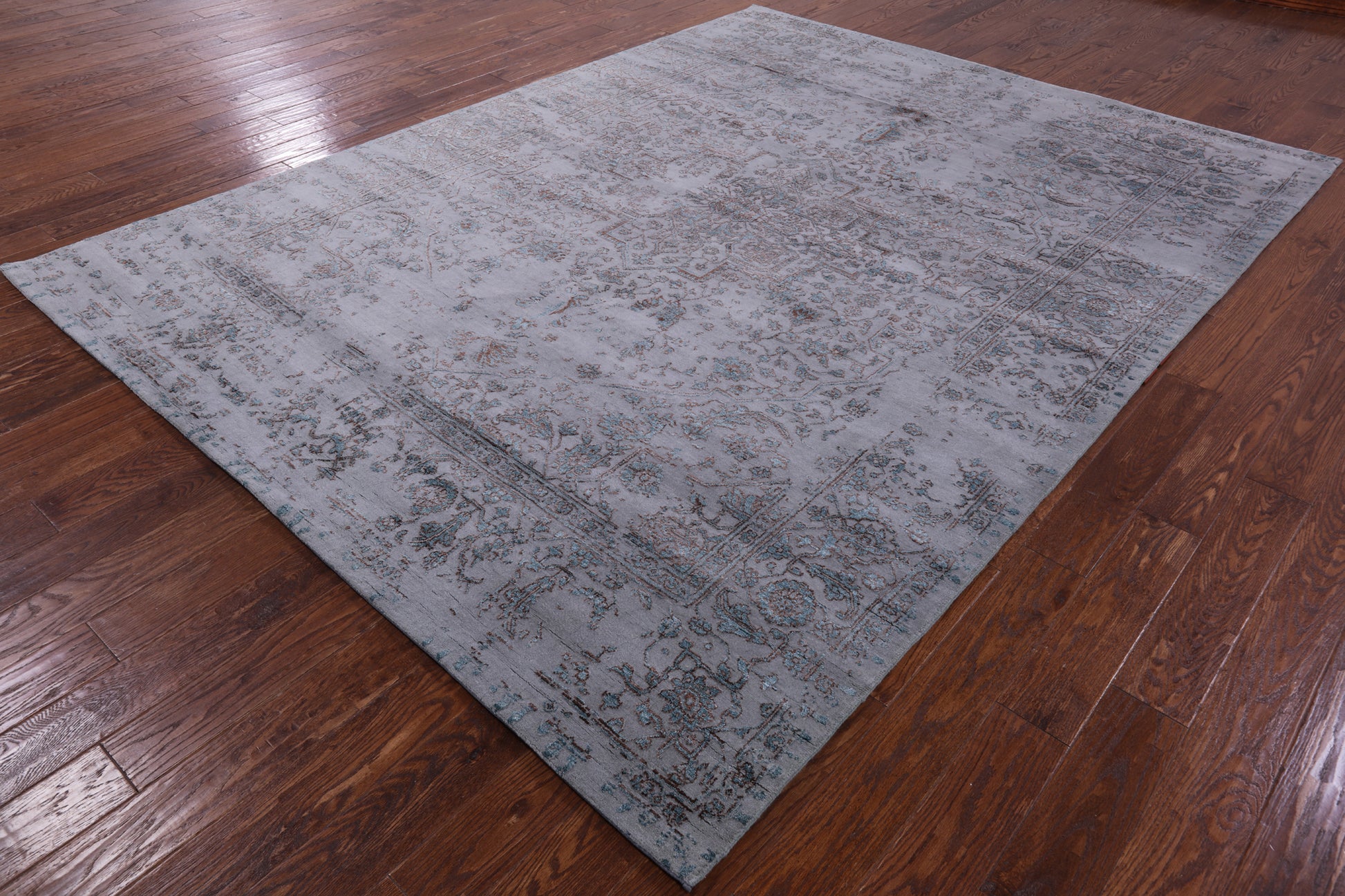 Grey Persian Heriz Serapi Hand Knotted Wool & Silk Rug - 8' 0" X 10' 6" - Golden Nile
