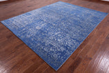 Blue Persian Fine Serapi Hand Knotted Wool & Silk Rug - 8' 1" X 10' 2" - Golden Nile