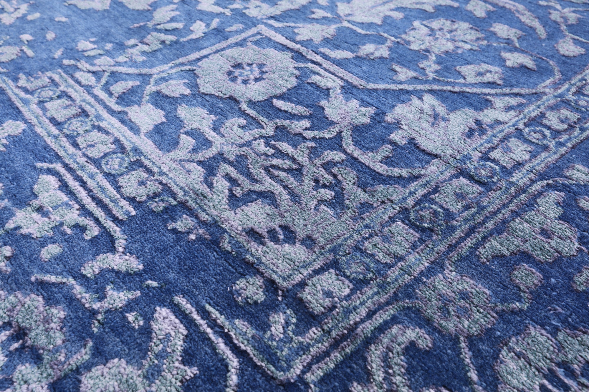 Blue Persian Fine Serapi Hand Knotted Wool & Silk Rug - 8' 1" X 10' 2" - Golden Nile