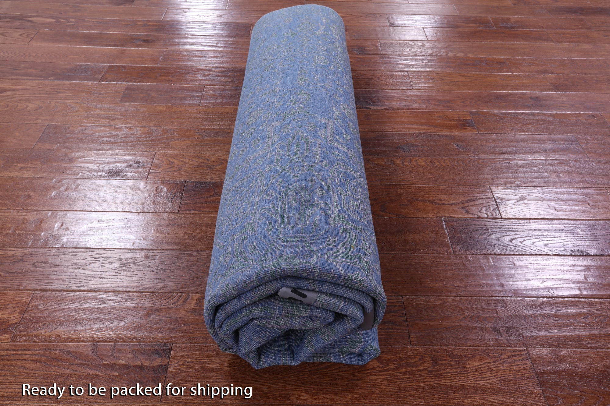 Blue Persian Fine Serapi Hand Knotted Wool & Silk Rug - 8' 1" X 10' 2" - Golden Nile
