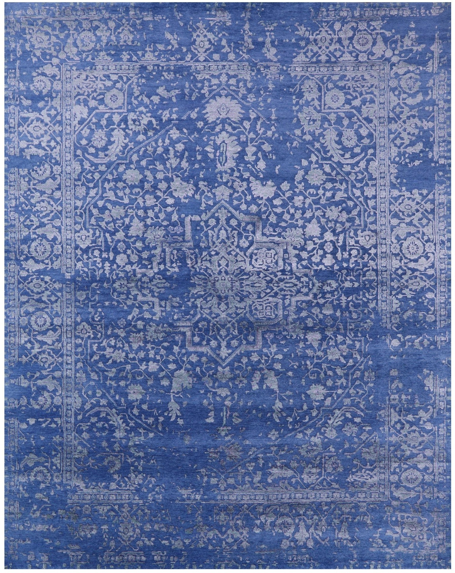 Blue Persian Fine Serapi Hand Knotted Wool & Silk Rug - 8' 1" X 10' 2" - Golden Nile
