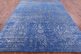 Blue Persian Fine Serapi Hand Knotted Wool & Silk Rug - 8' 1" X 10' 2" - Golden Nile