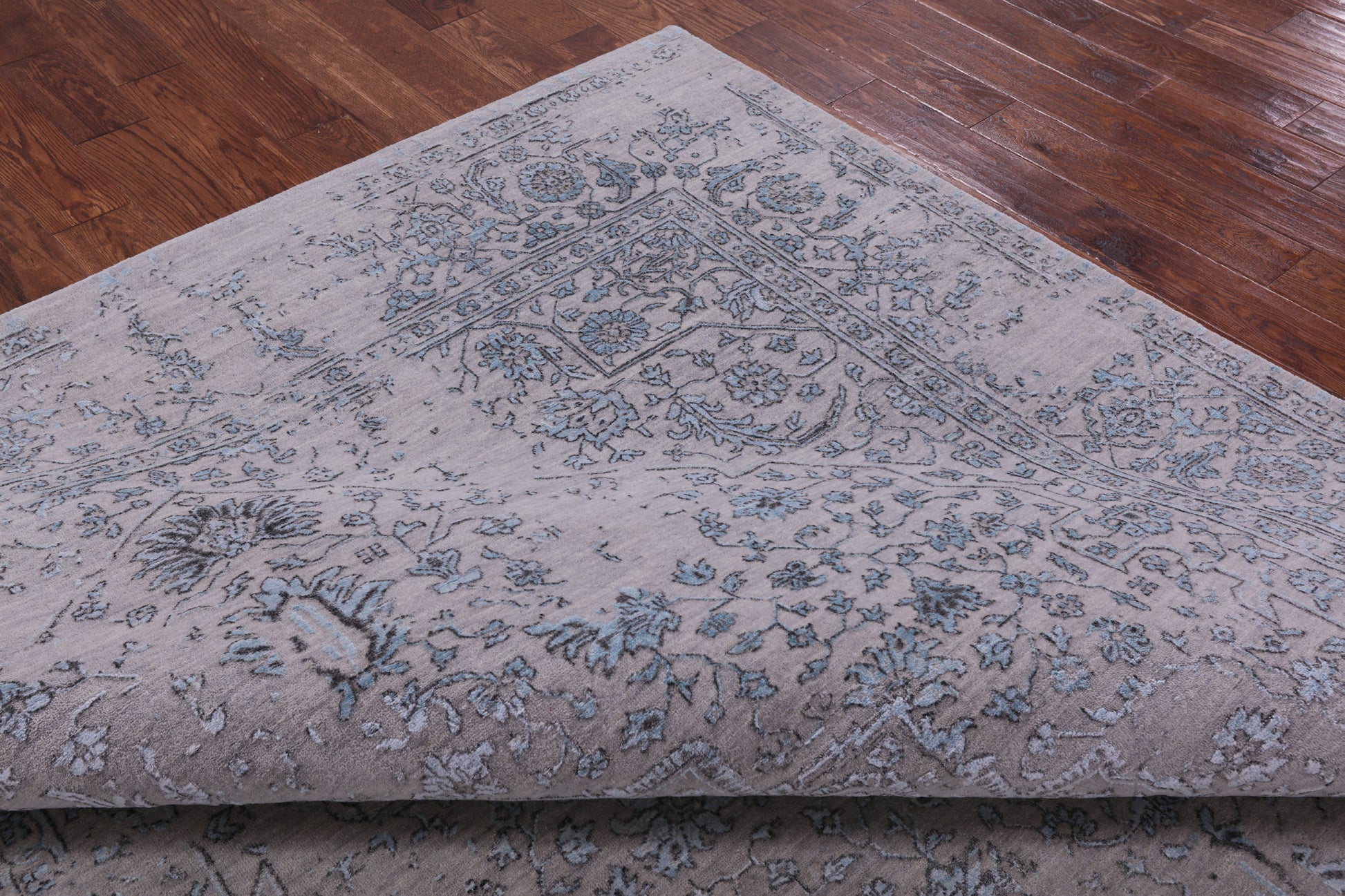 Grey Persian Heriz Serapi Handmade Wool & Silk Rug - 8' 1" X 10' 1" - Golden Nile