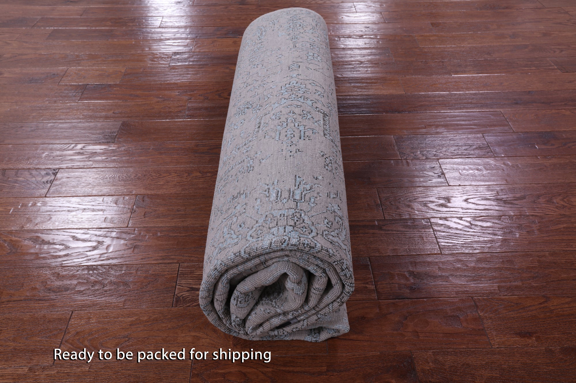 Grey Persian Heriz Serapi Handmade Wool & Silk Rug - 8' 1" X 10' 1" - Golden Nile