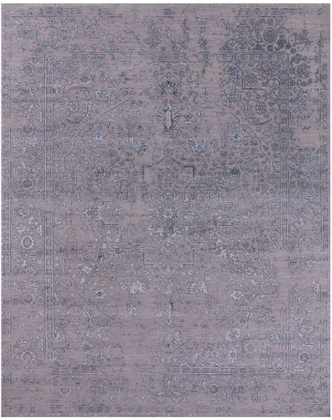 Grey Persian Heriz Serapi Handmade Wool & Silk Rug - 8' 1" X 10' 1" - Golden Nile