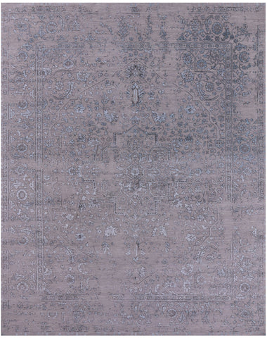 Grey Persian Heriz Serapi Handmade Wool & Silk Rug - 8' 1