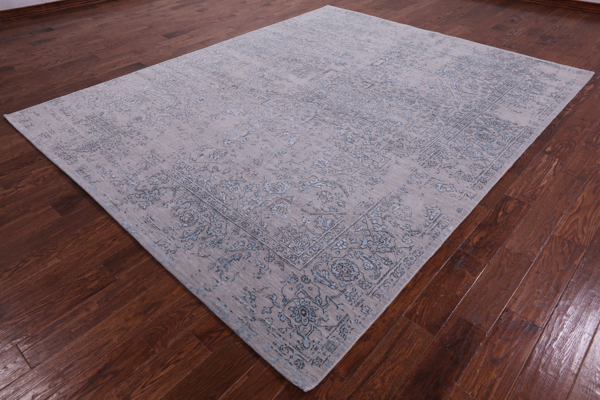Grey Persian Heriz Serapi Handmade Wool & Silk Rug - 8' 1" X 10' 1" - Golden Nile