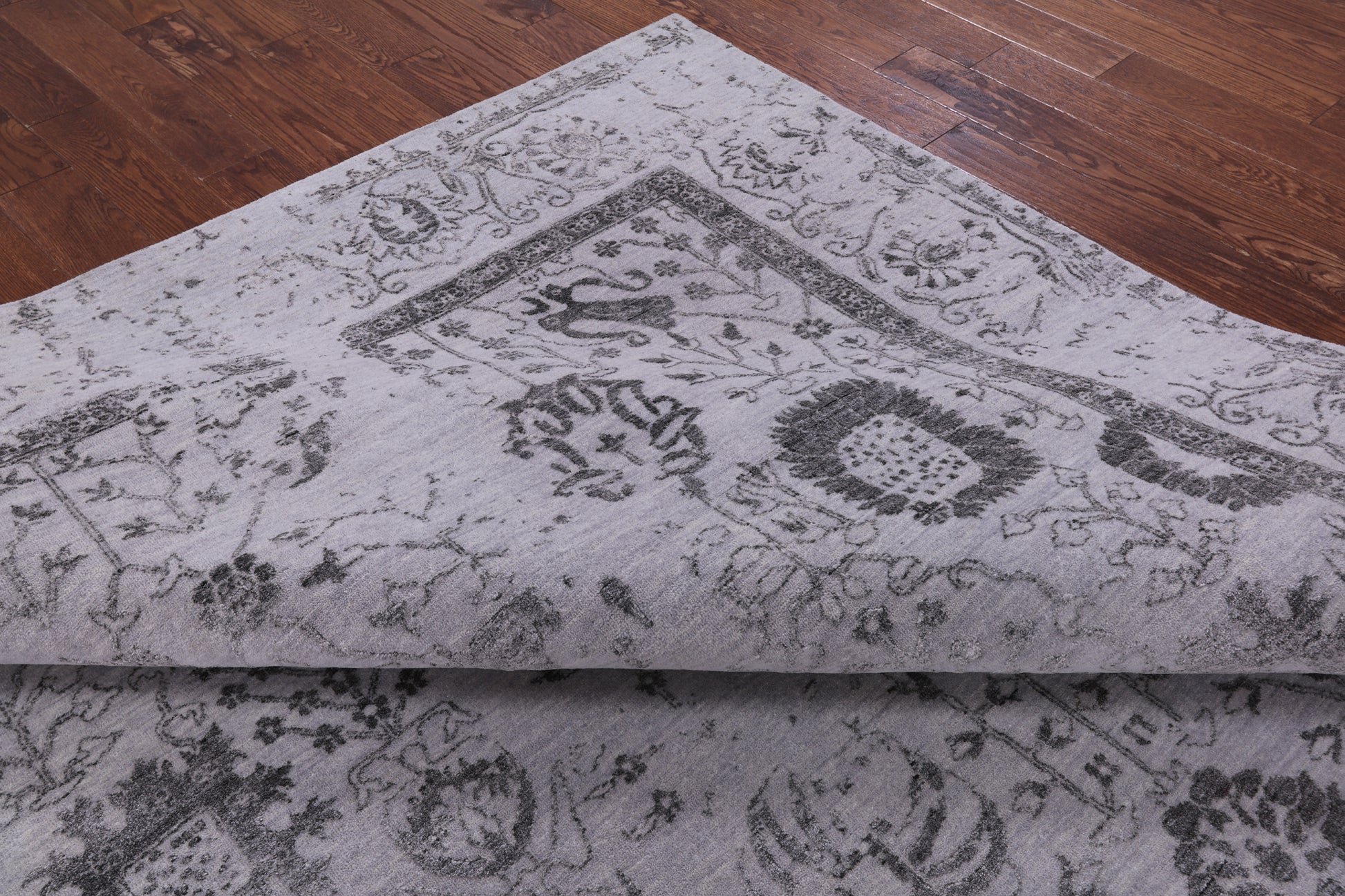 Grey Persian Hand Knotted Wool & Silk Rug - 9' 0" X 11' 11" - Golden Nile