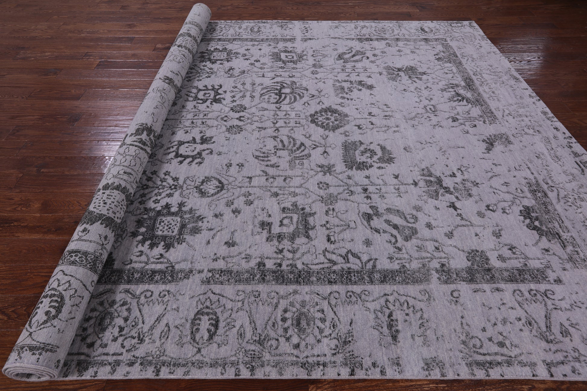 Grey Persian Hand Knotted Wool & Silk Rug - 9' 0" X 11' 11" - Golden Nile