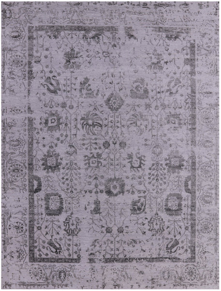 Grey Persian Hand Knotted Wool & Silk Rug - 9' 0" X 11' 11" - Golden Nile
