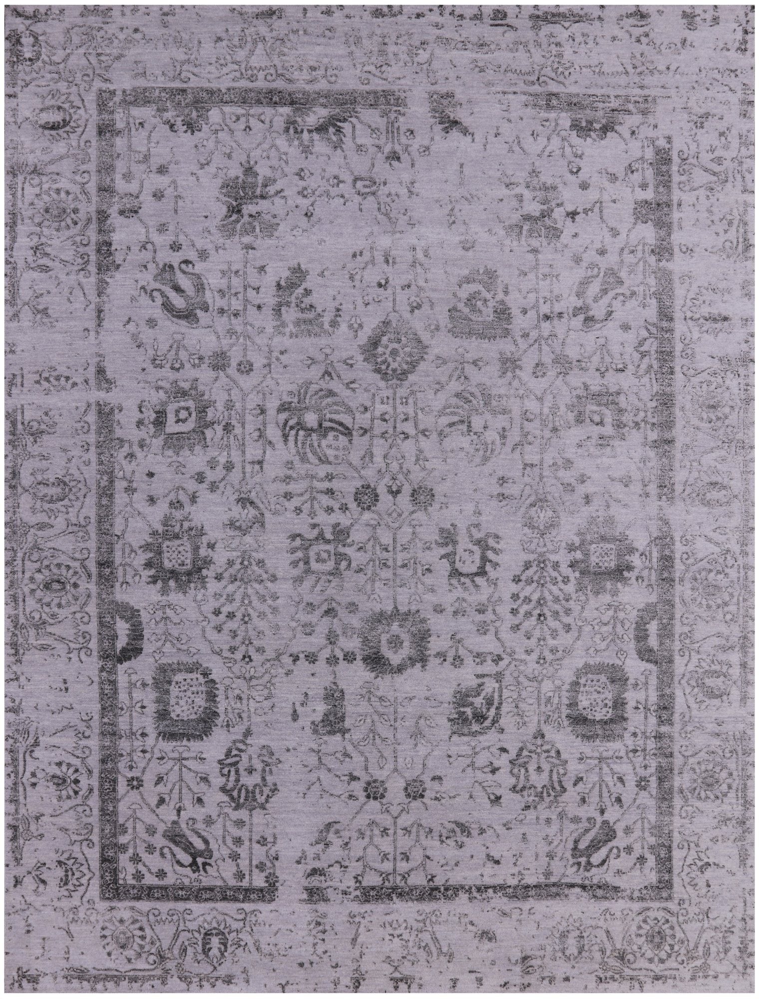 Grey Persian Hand Knotted Wool & Silk Rug - 9' 0" X 11' 11" - Golden Nile