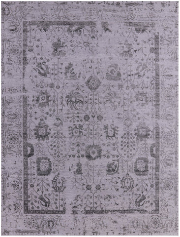Grey Persian Hand Knotted Wool & Silk Rug - 9' 0