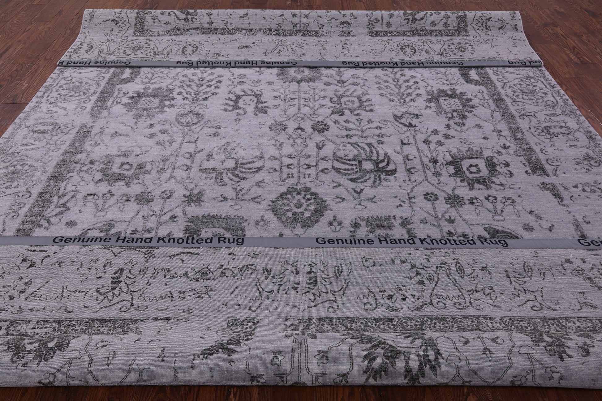Grey Persian Hand Knotted Wool & Silk Rug - 9' 0" X 11' 11" - Golden Nile