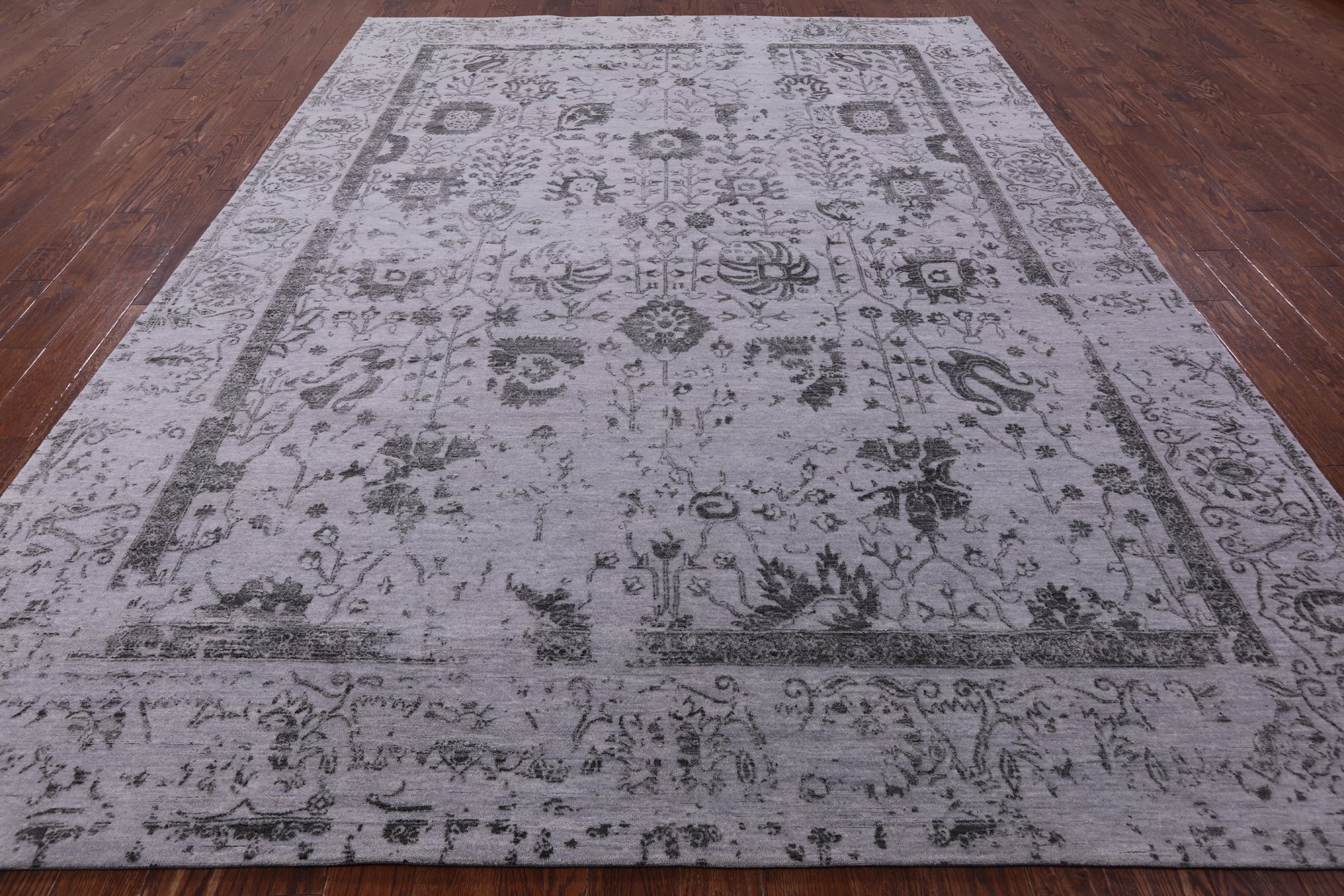 Grey Persian Hand Knotted Wool & Silk Rug - 9' 0" X 11' 11" - Golden Nile