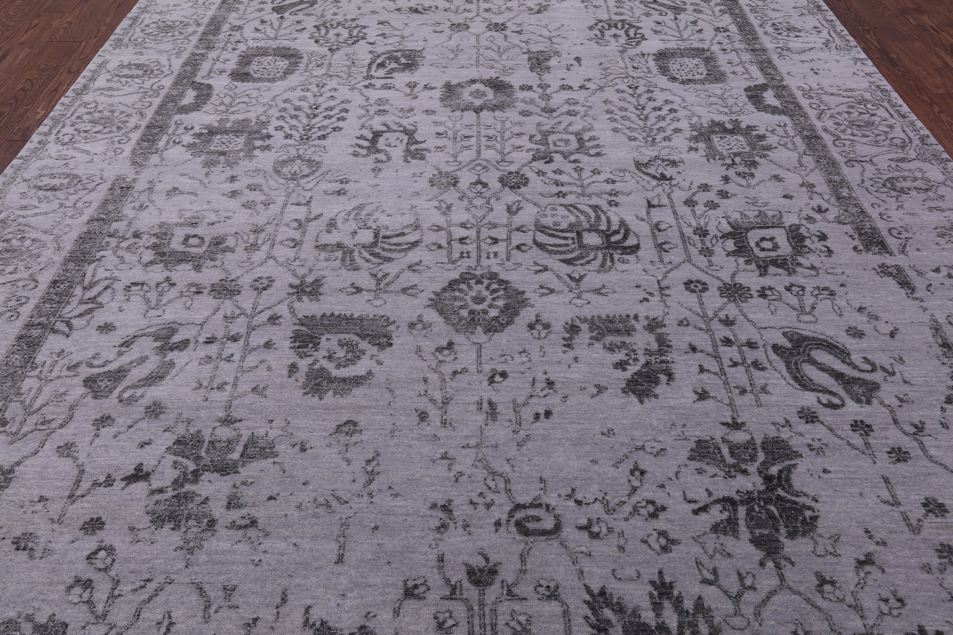 Grey Persian Hand Knotted Wool & Silk Rug - 9' 0" X 11' 11" - Golden Nile