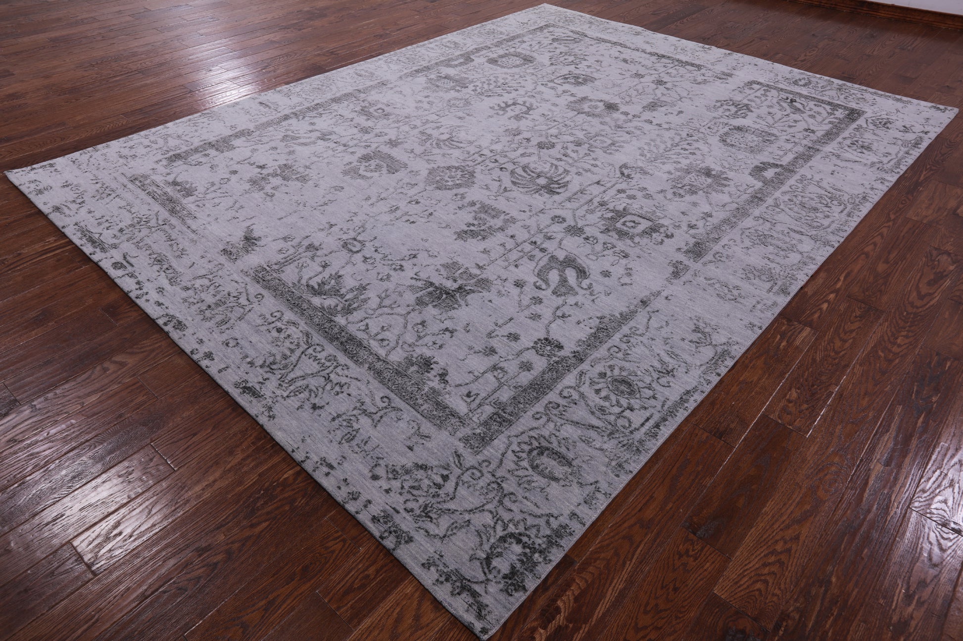 Grey Persian Hand Knotted Wool & Silk Rug - 9' 0" X 11' 11" - Golden Nile