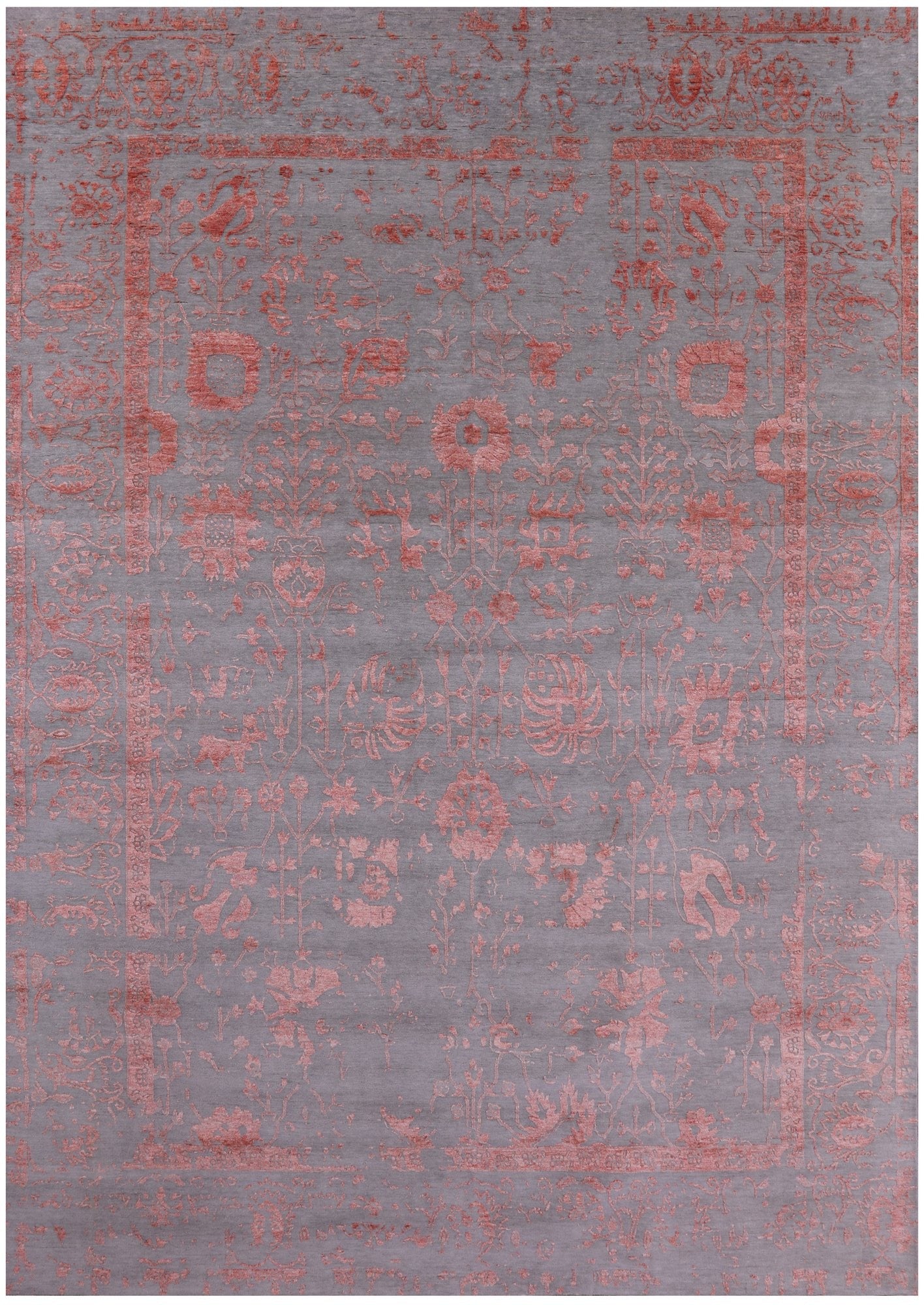 Grey Persian Handmade Wool & Silk Rug - 10' 0" X 14' 3" - Golden Nile