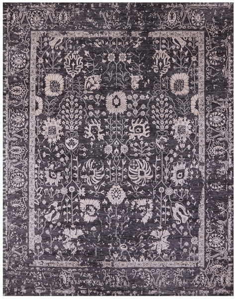 Grey Persian Hand Knotted Wool & Silk Rug - 8' 1" X 10' 3" - Golden Nile