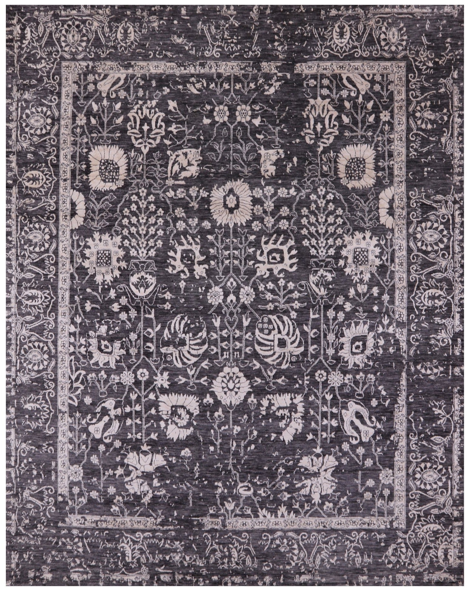 Grey Persian Hand Knotted Wool & Silk Rug - 8' 1" X 10' 3" - Golden Nile