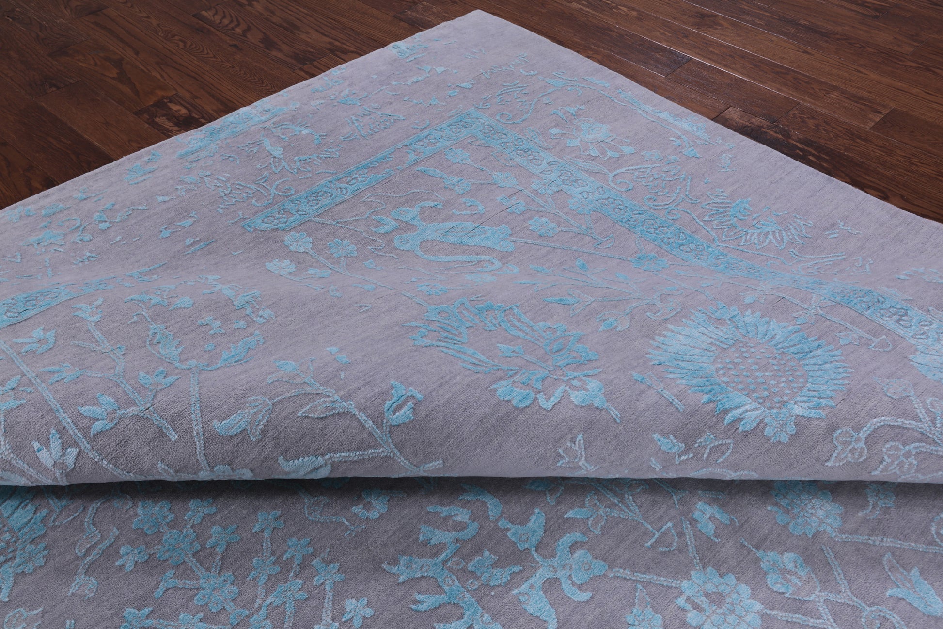 Grey Persian Hand Knotted Wool & Silk Rug - 10' 1" X 14' 4" - Golden Nile