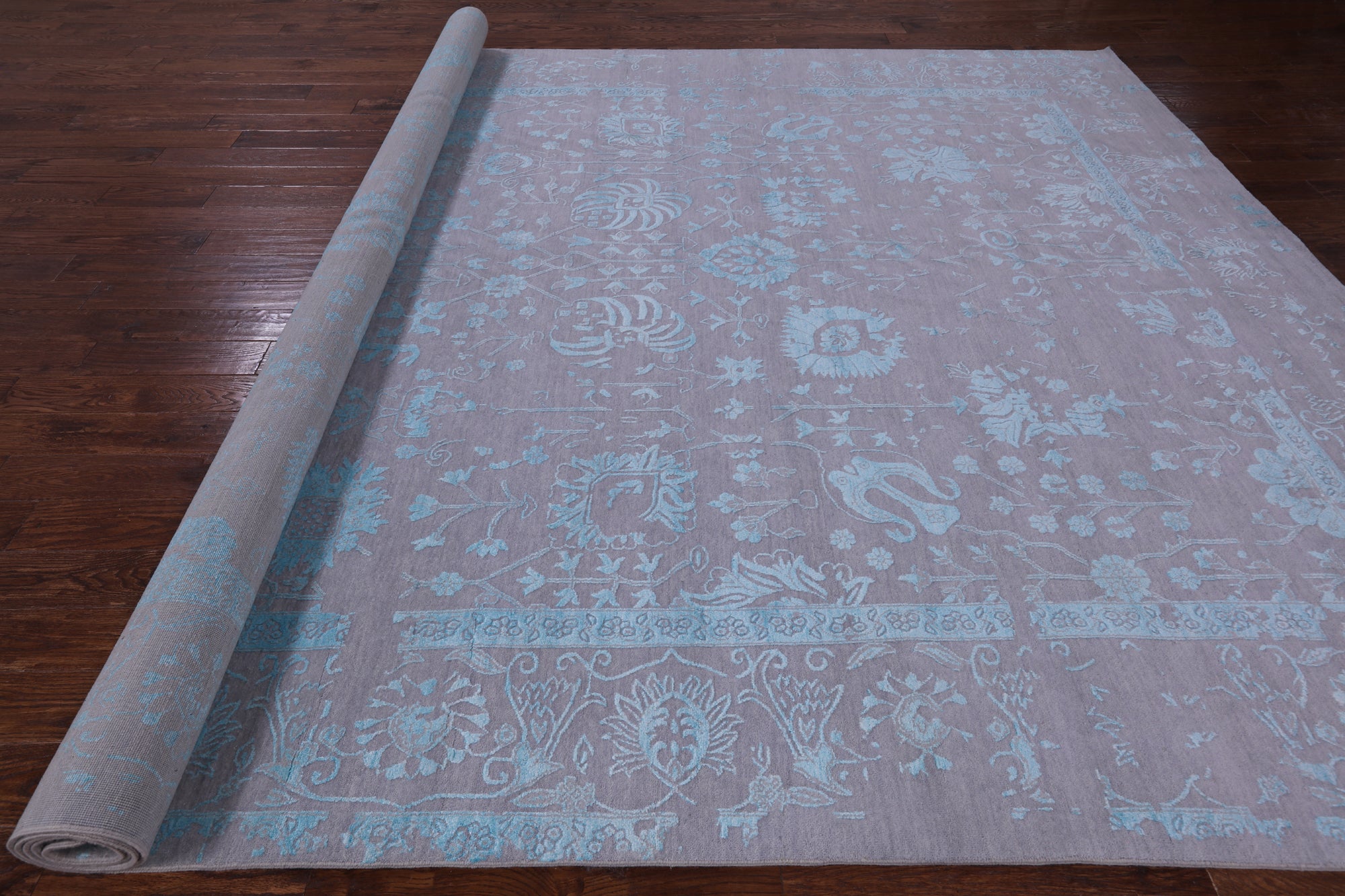 Grey Persian Hand Knotted Wool & Silk Rug - 10' 1" X 14' 4" - Golden Nile