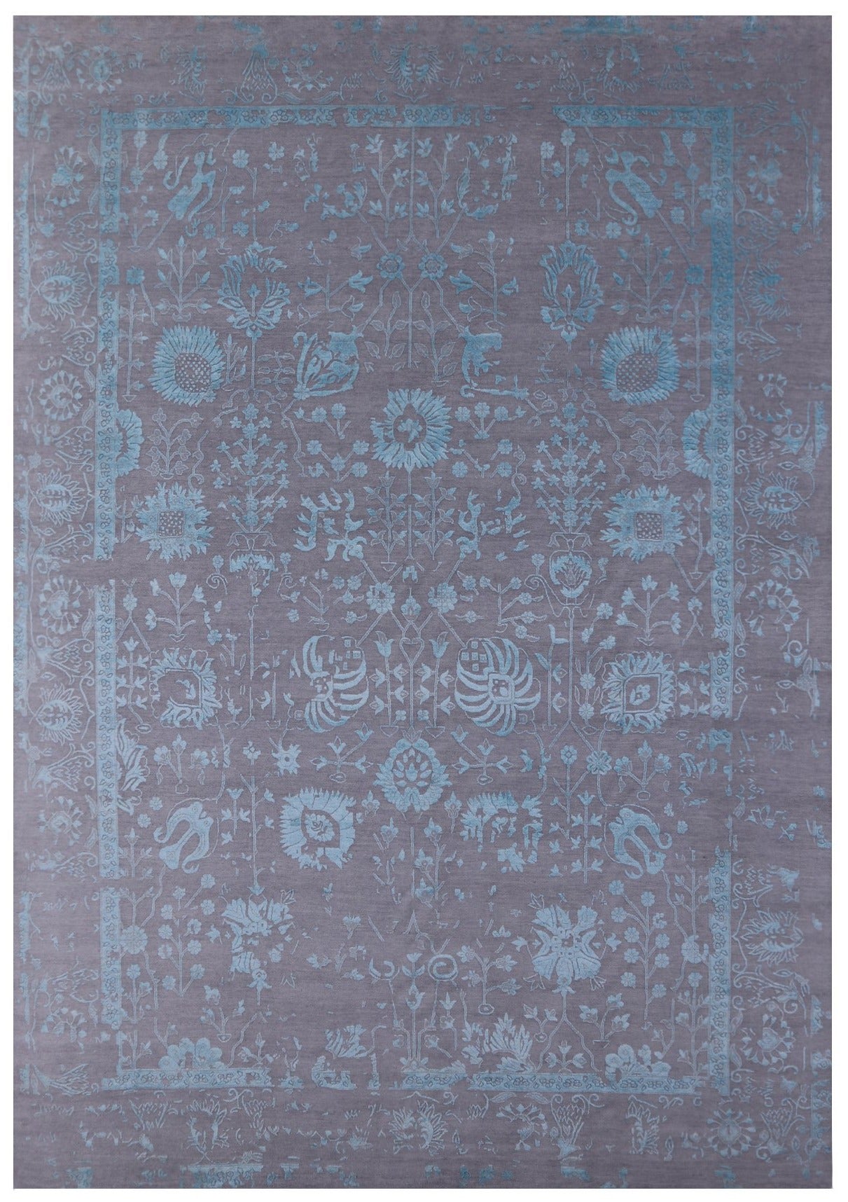 Grey Persian Hand Knotted Wool & Silk Rug - 10' 1" X 14' 4" - Golden Nile