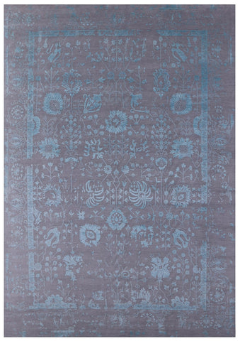 Grey Persian Hand Knotted Wool & Silk Rug - 10' 1