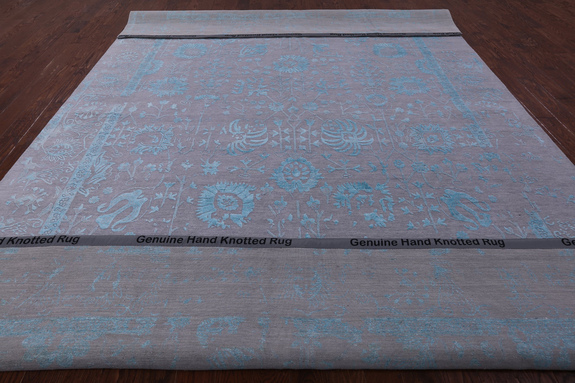 Grey Persian Hand Knotted Wool & Silk Rug - 10' 1" X 14' 4" - Golden Nile