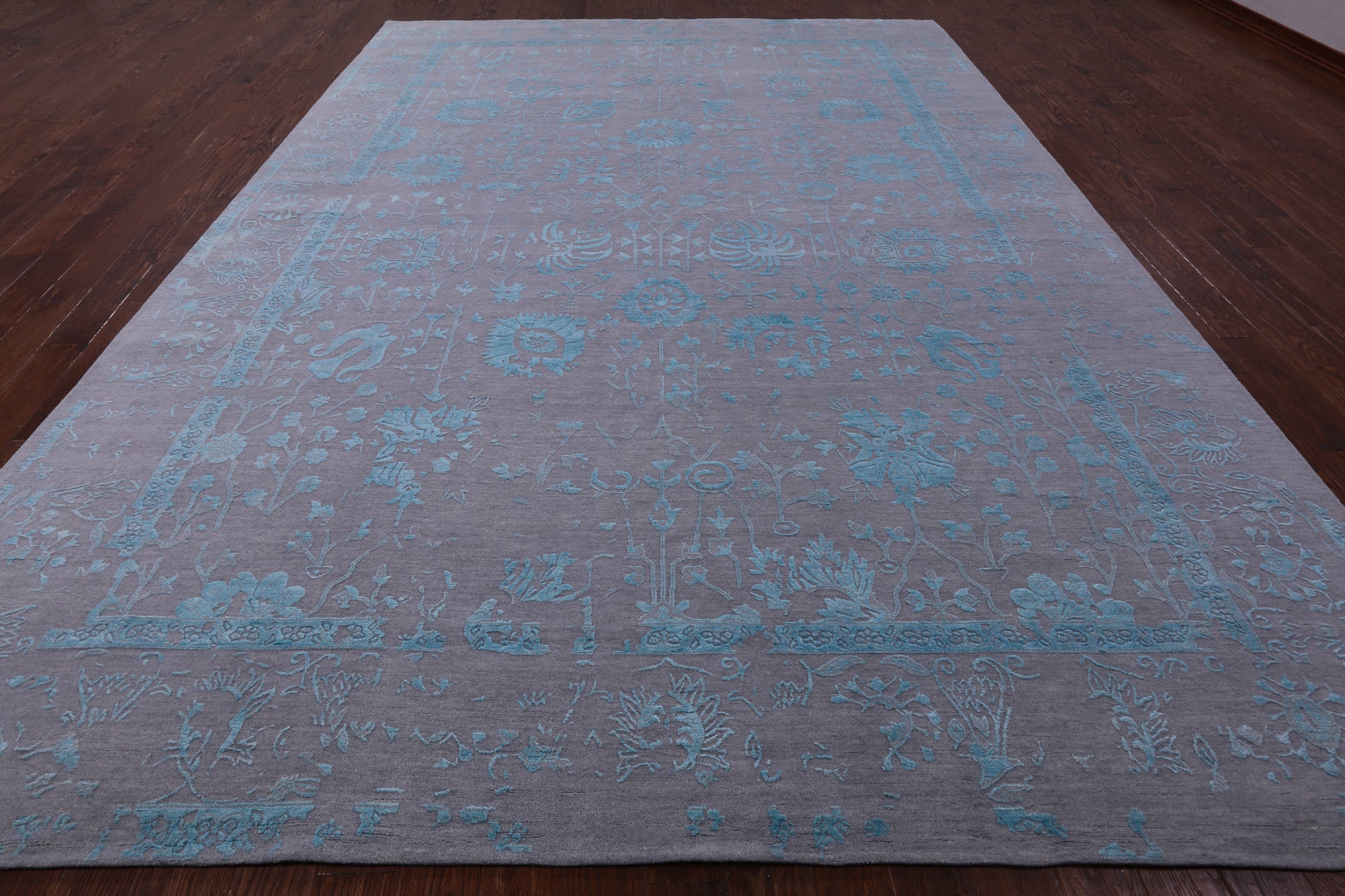 Grey Persian Hand Knotted Wool & Silk Rug - 10' 1" X 14' 4" - Golden Nile