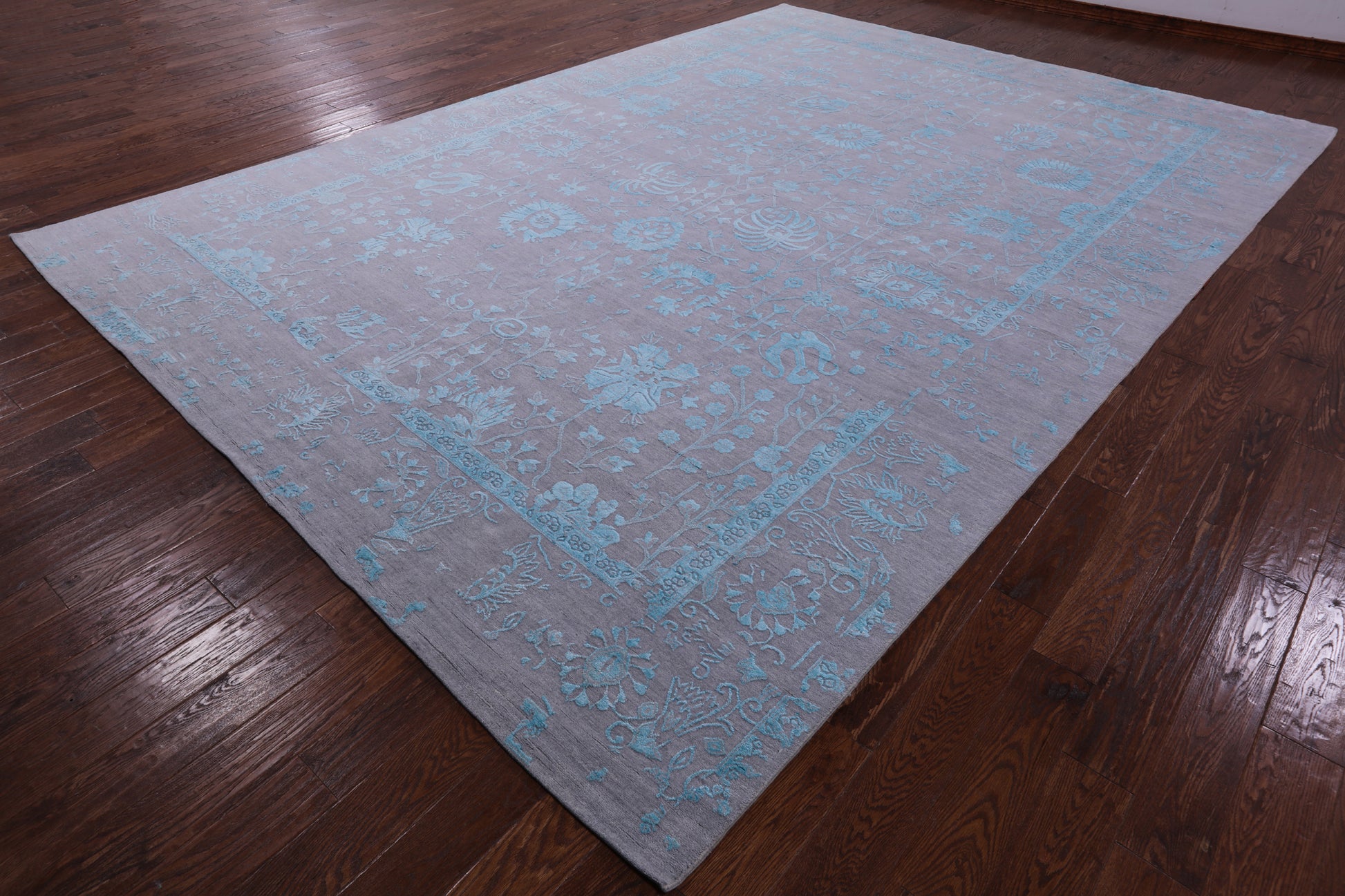 Grey Persian Hand Knotted Wool & Silk Rug - 10' 1" X 14' 4" - Golden Nile