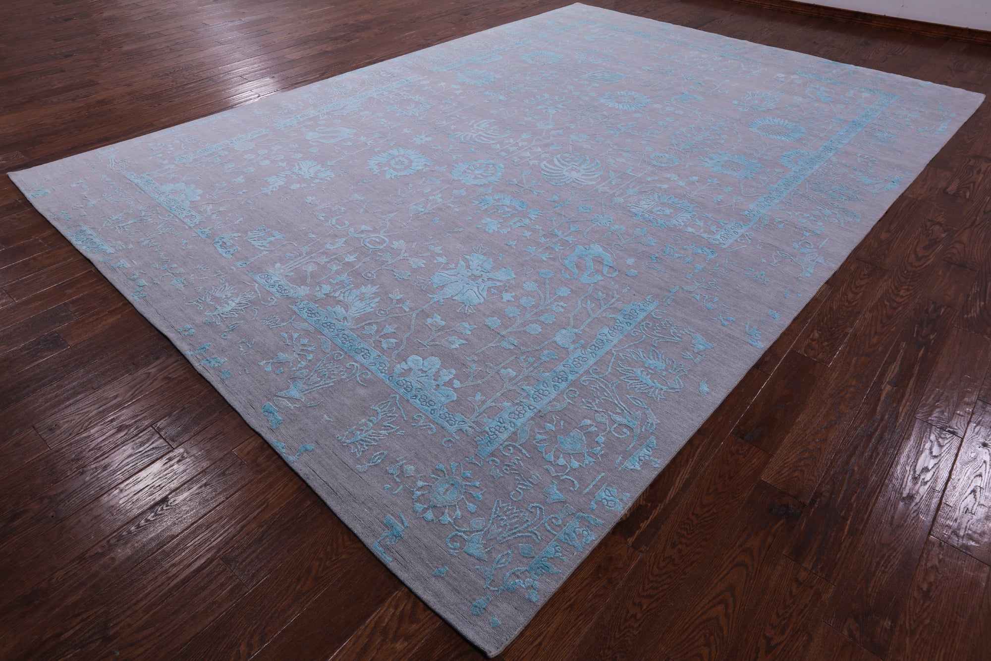 Grey Persian Hand Knotted Wool & Silk Rug - 10' 1" X 14' 4" - Golden Nile