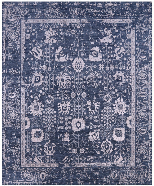 Grey Persian Hand Knotted Wool & Silk Rug - 8' 2" X 10' 3" - Golden Nile