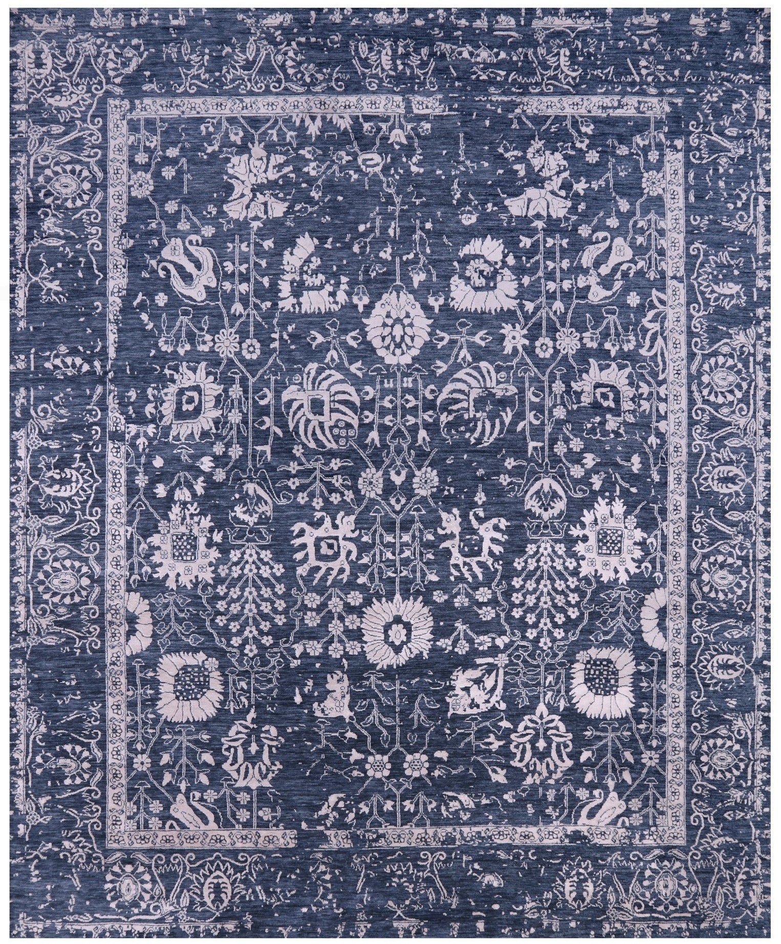 Grey Persian Hand Knotted Wool & Silk Rug - 8' 2" X 10' 3" - Golden Nile
