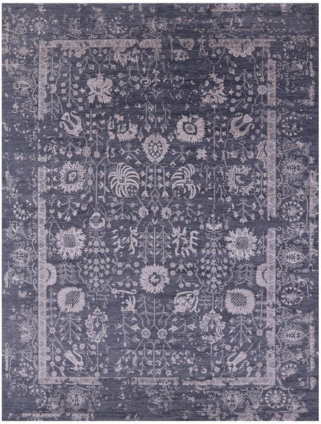 Grey Persian Hand Knotted Wool & Silk Rug - 9' 0" X 12' 0" - Golden Nile
