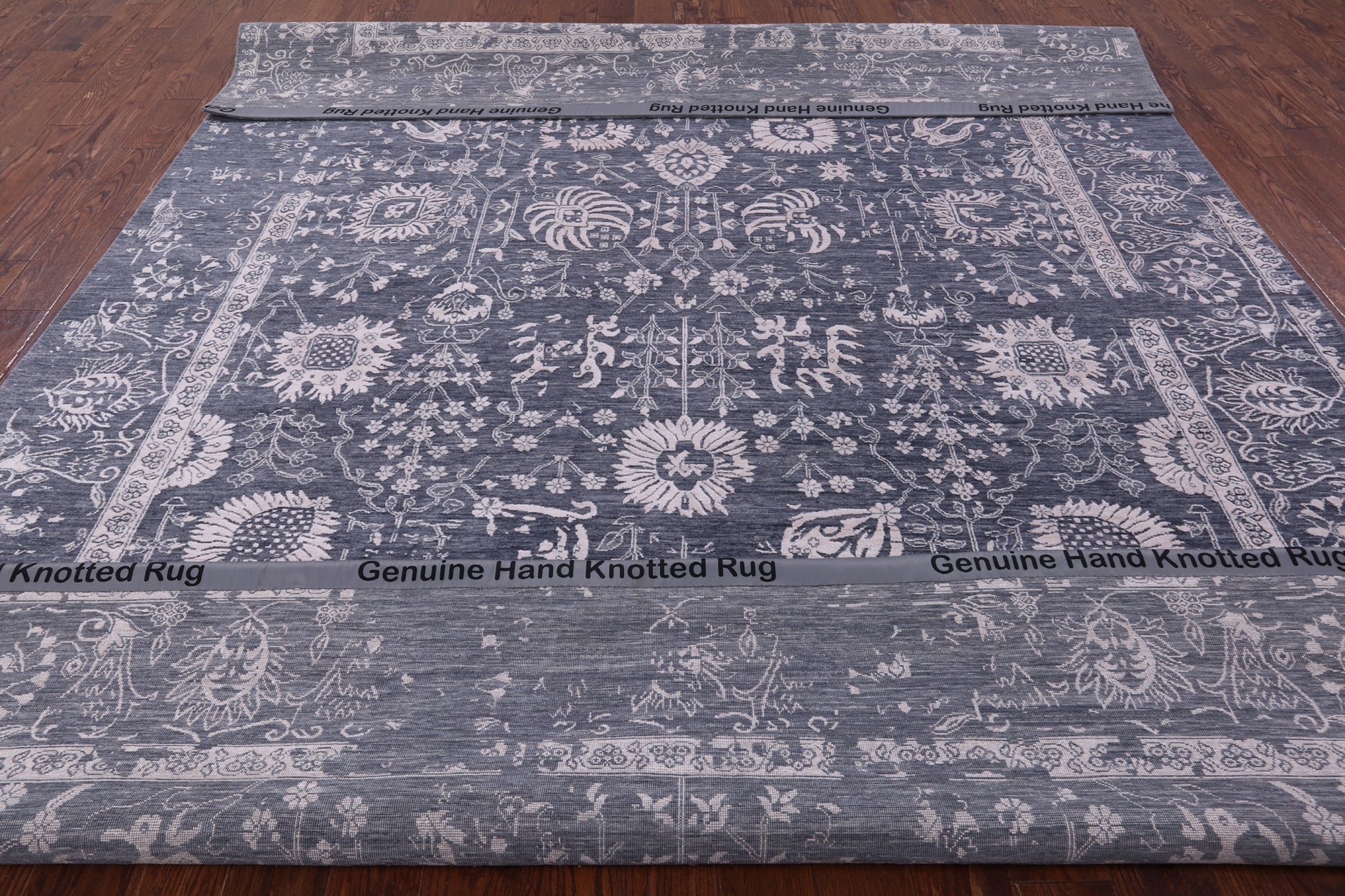 Grey Persian Hand Knotted Wool & Silk Rug - 9' 0" X 12' 0" - Golden Nile
