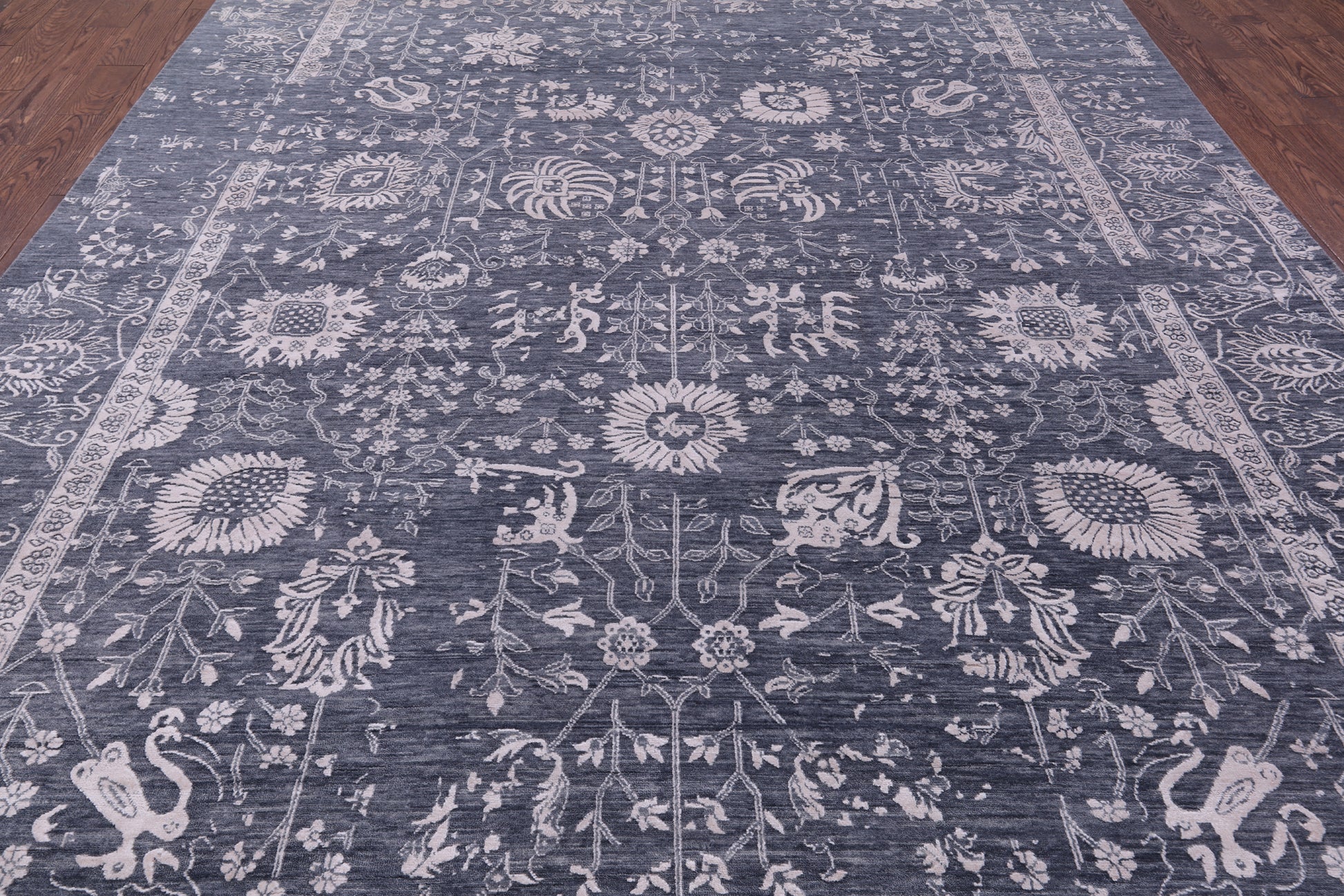 Grey Persian Hand Knotted Wool & Silk Rug - 9' 0" X 12' 0" - Golden Nile