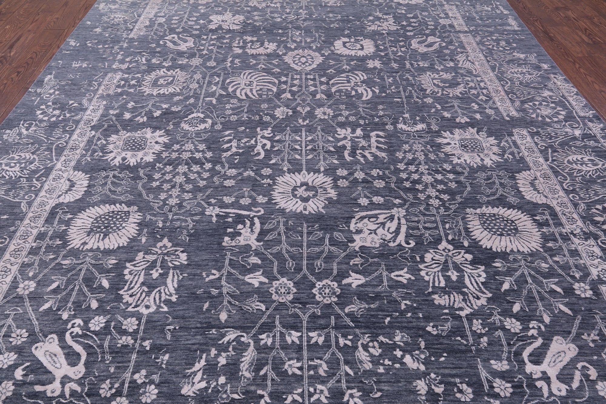 Grey Persian Hand Knotted Wool & Silk Rug - 9' 0" X 12' 0" - Golden Nile