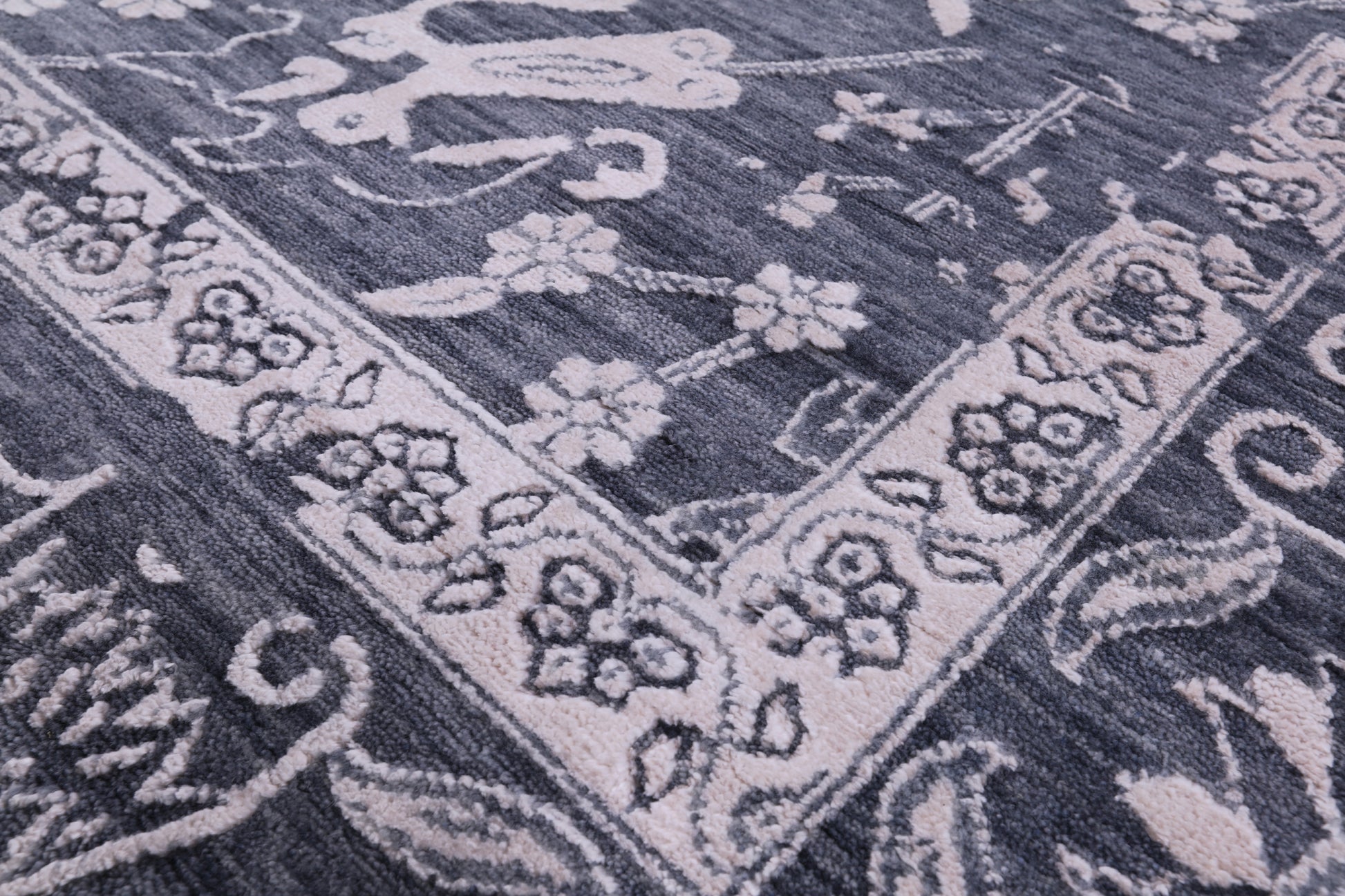 Grey Persian Hand Knotted Wool & Silk Rug - 9' 0" X 12' 0" - Golden Nile