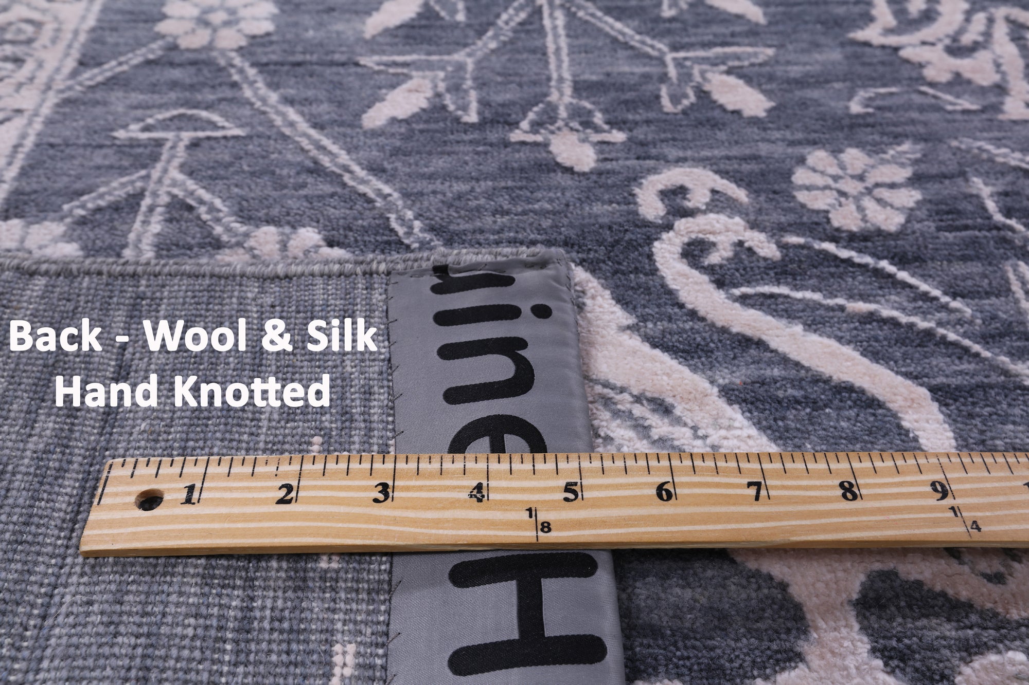 Grey Persian Hand Knotted Wool & Silk Rug - 9' 0" X 12' 0" - Golden Nile