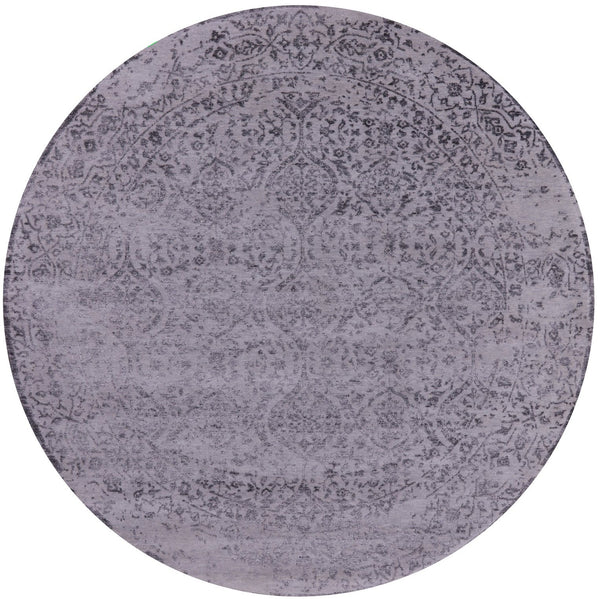 Grey Round Persian Hand Knotted Wool & Silk Rug - 8' 1" X 8' 1" - Golden Nile