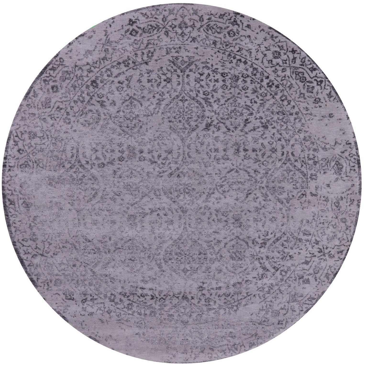 Grey Round Persian Hand Knotted Wool & Silk Rug - 8' 1" X 8' 1" - Golden Nile