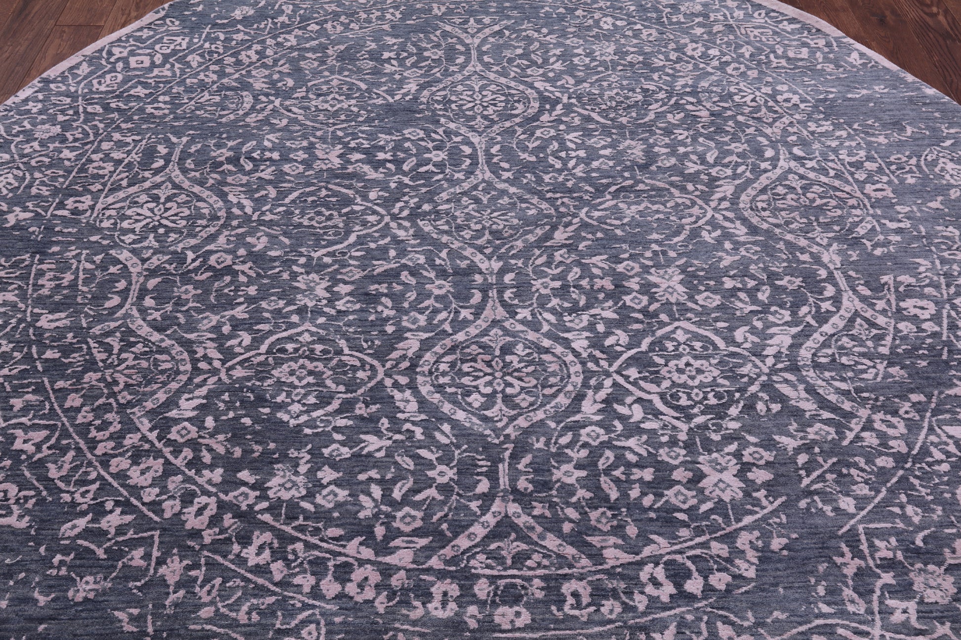 Grey Round Persian Hand Knotted Wool & Silk Rug - 8' 0" X 8' 0" - Golden Nile