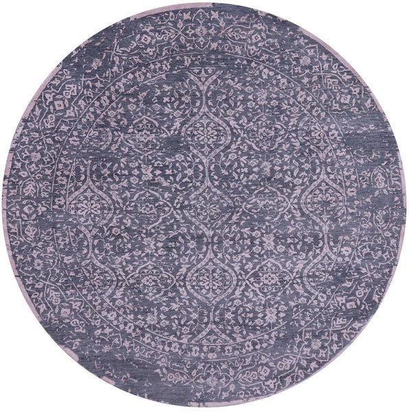 Grey Round Persian Hand Knotted Wool & Silk Rug - 8' 0" X 8' 0" - Golden Nile