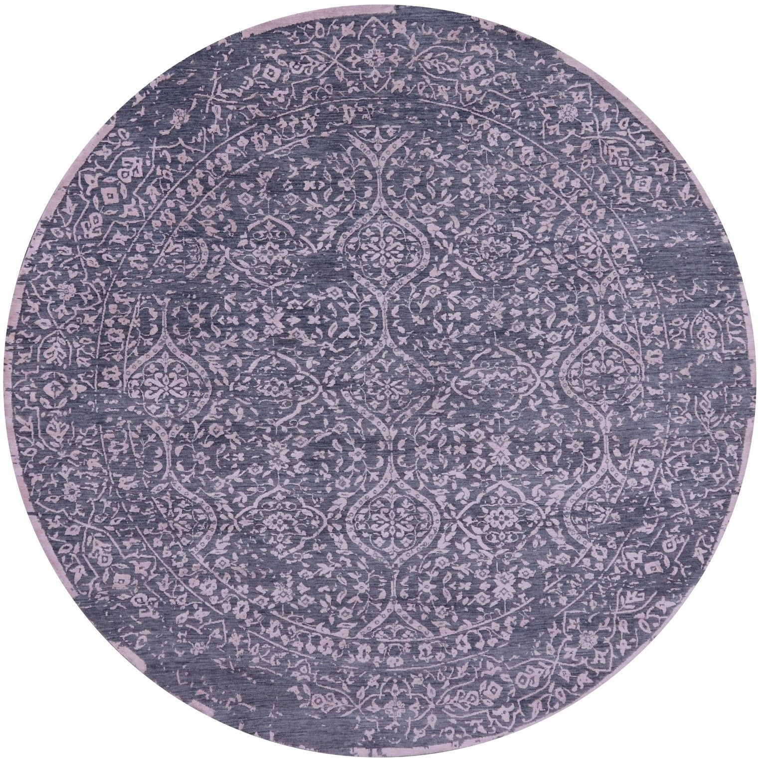 Grey Round Persian Hand Knotted Wool & Silk Rug - 8' 0" X 8' 0" - Golden Nile