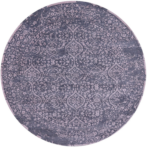 Grey Round Persian Hand Knotted Wool & Silk Rug - 8' 0