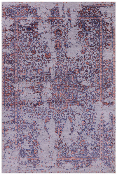 Grey Persian Heriz Serapi Hand Knotted Wool & Silk Rug - 4' 0" X 6' 0" - Golden Nile
