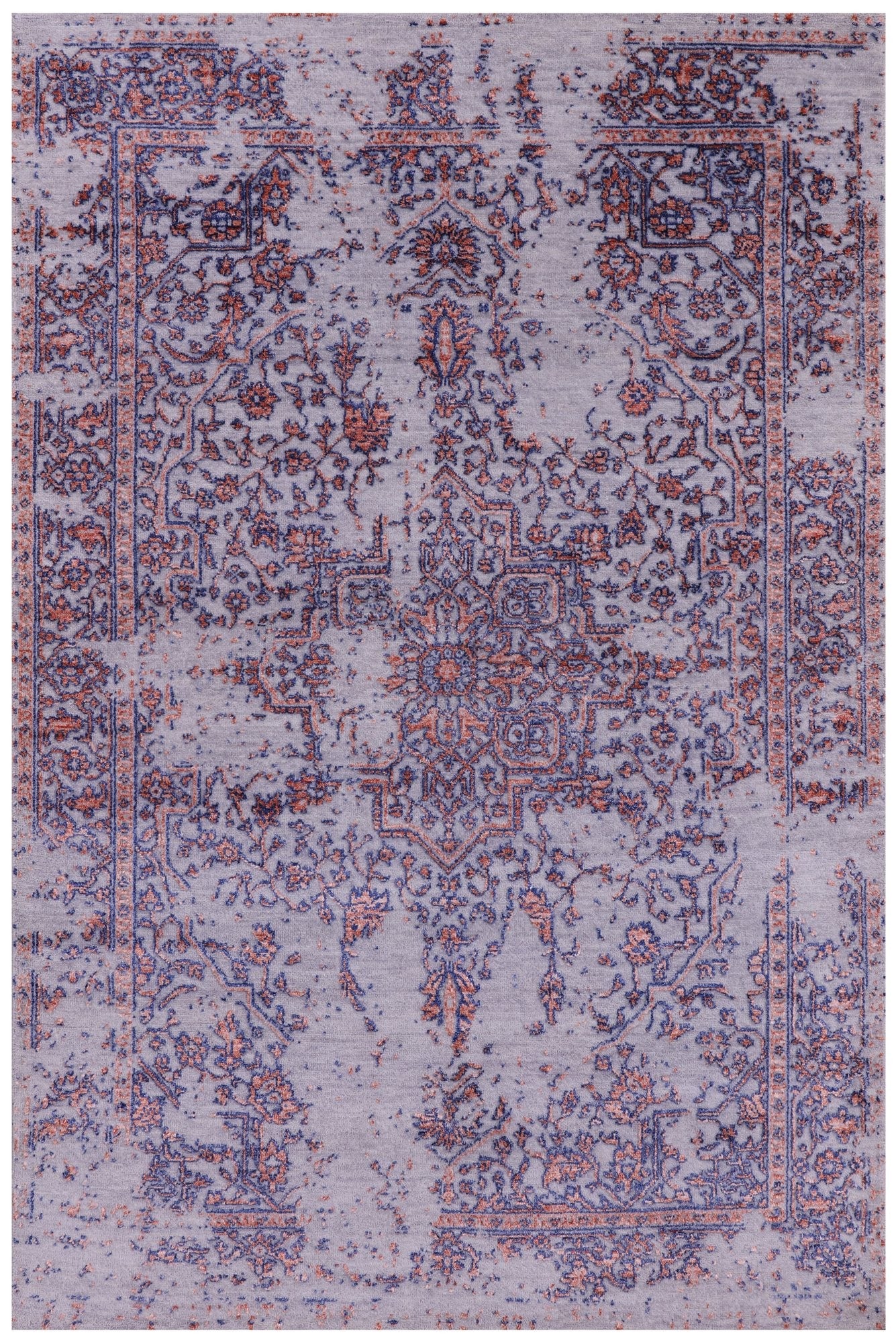 Grey Persian Heriz Serapi Hand Knotted Wool & Silk Rug - 4' 0" X 6' 0" - Golden Nile