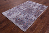 Grey Persian Heriz Serapi Hand Knotted Wool & Silk Rug - 4' 0" X 6' 0" - Golden Nile