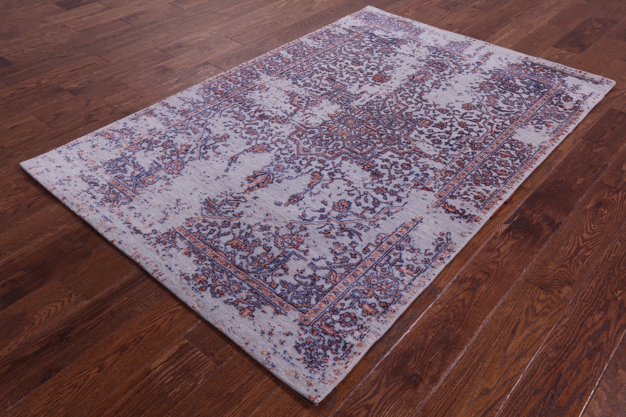 Grey Persian Heriz Serapi Hand Knotted Wool & Silk Rug - 4' 0" X 6' 0" - Golden Nile